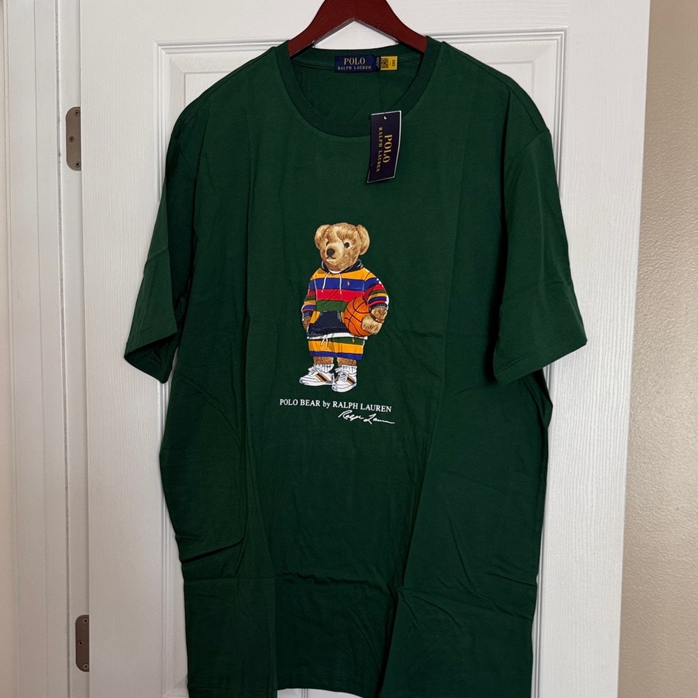 Ralph Lauren Green Polo Bear Graphic Tee with Multicolor Bear